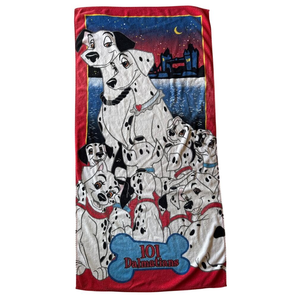 Vintage 90s Disney 101 Dalmatians Franco Cotton Beach Towel 54x27
